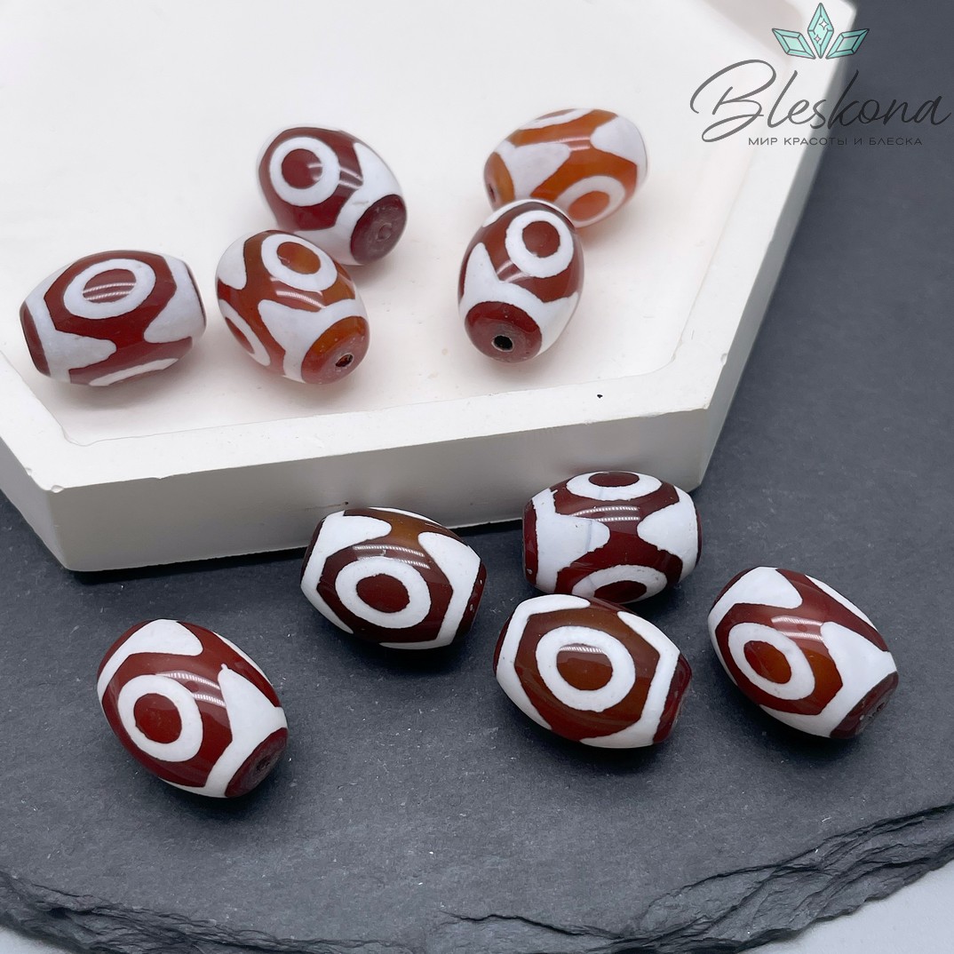Бусина Дзи 3 глаза бело-коричневый бчонок 14*12 мм