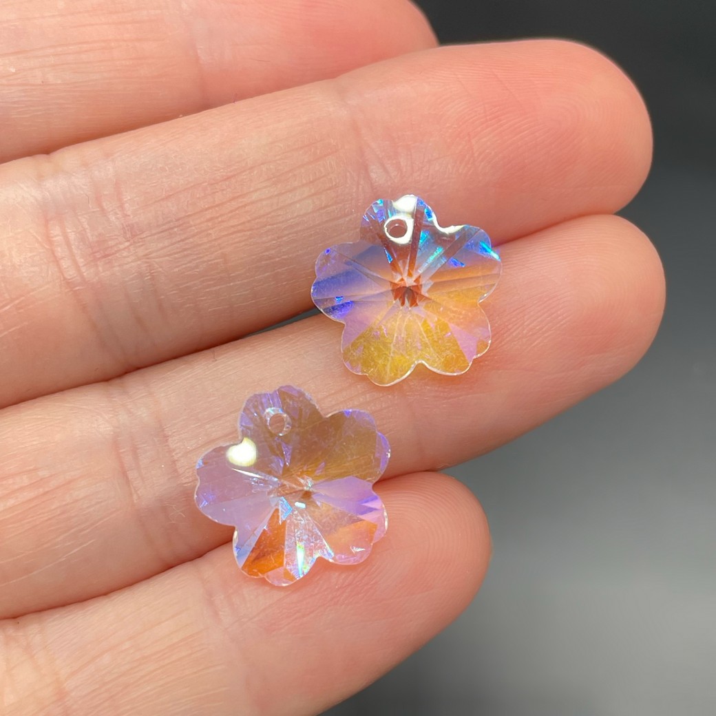 13 мм, Стекло Lux, Подвеска цветок, цвет прозрачный с переливом
