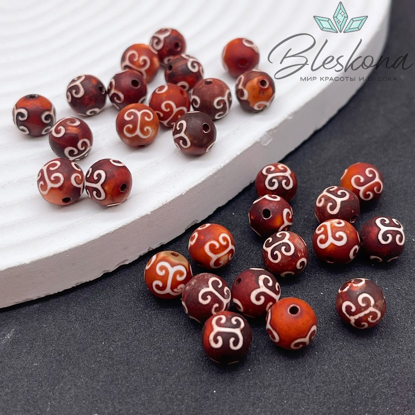 Бусина Дзи Вены Дракона коричневый шар 8 мм уп.15 шт.