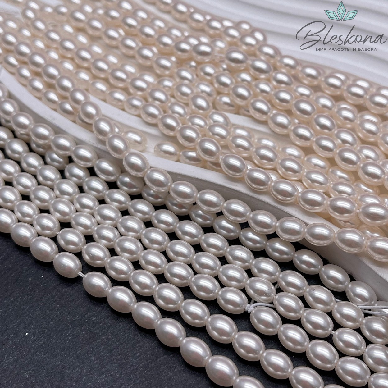 Жемчуг Майорка пудровая рис 6*8 мм