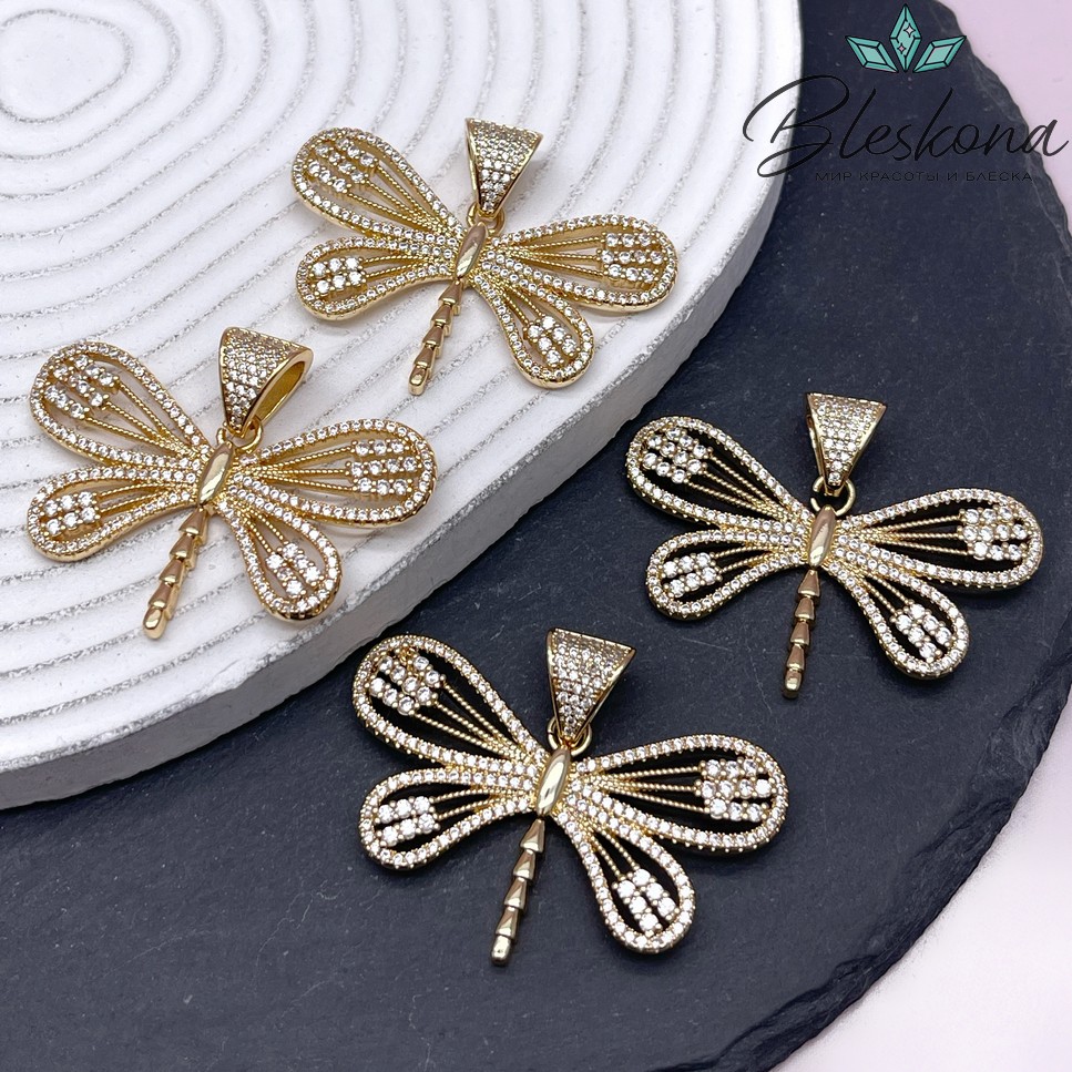 28*46 мм Цвет золото, Подвеска Стрекоза с цирконами