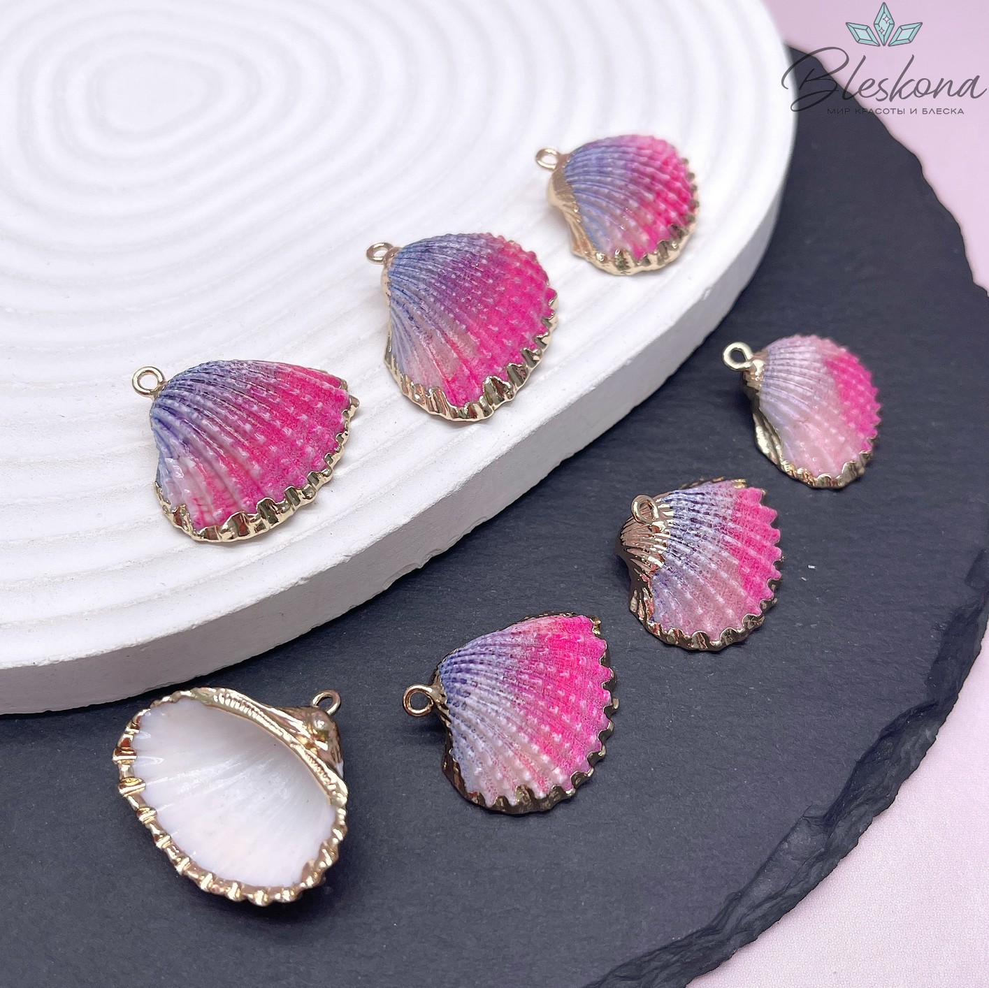 (23-26)*(25-30) мм, Цвет золото, Подвеска Ракушка микс