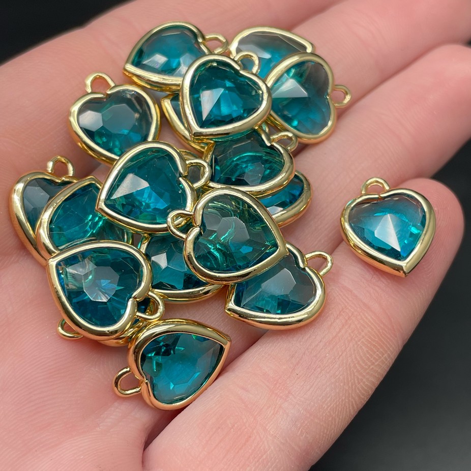 12 мм, Цвет золото, Подвеска сердце стекло бирюзовое