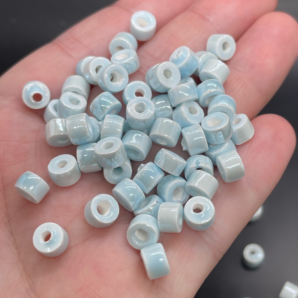 6*4 мм Бусина- разделитель, керамика цвет голубой  уп.10шт