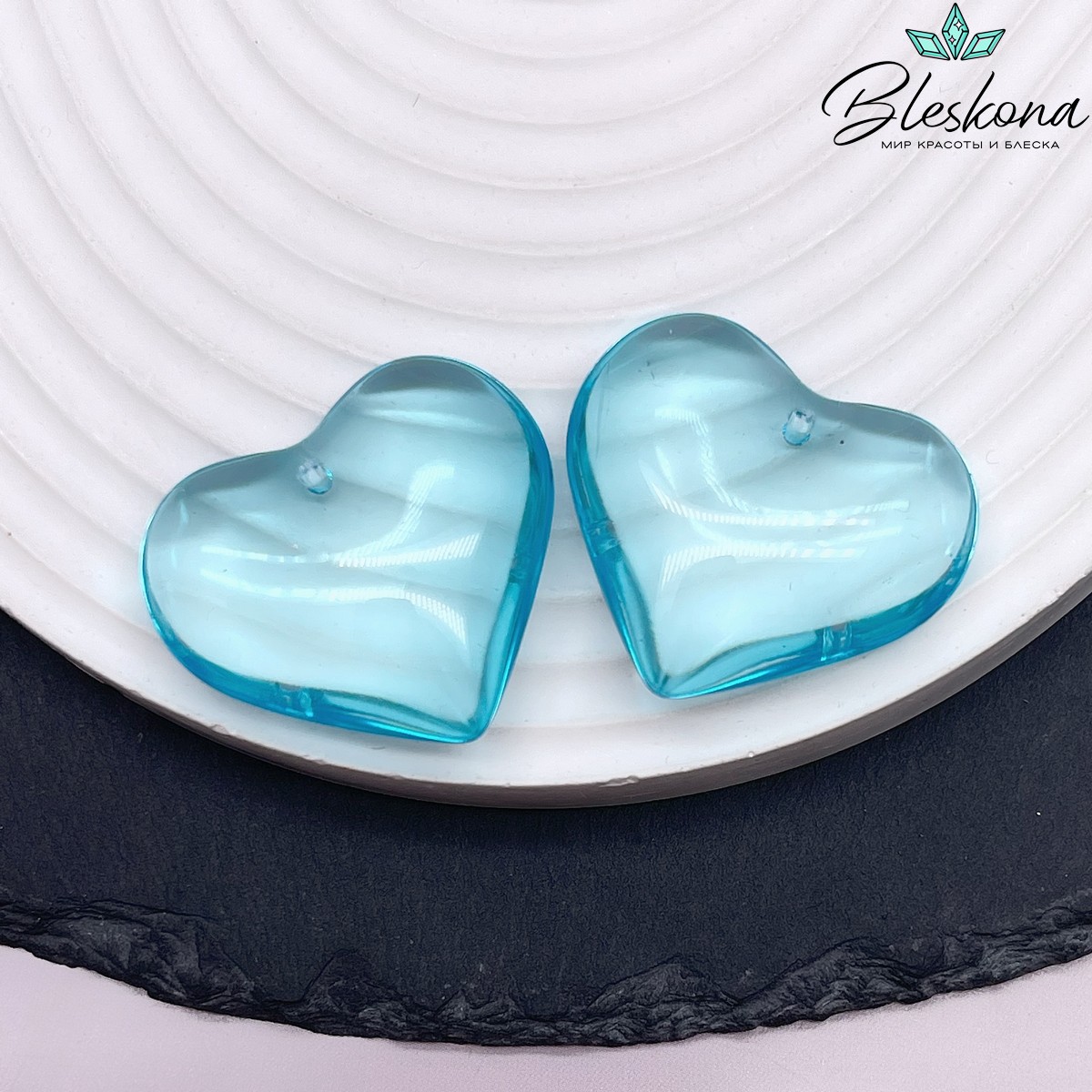 29*32,5 мм, Подвеска сердце стекло голубое