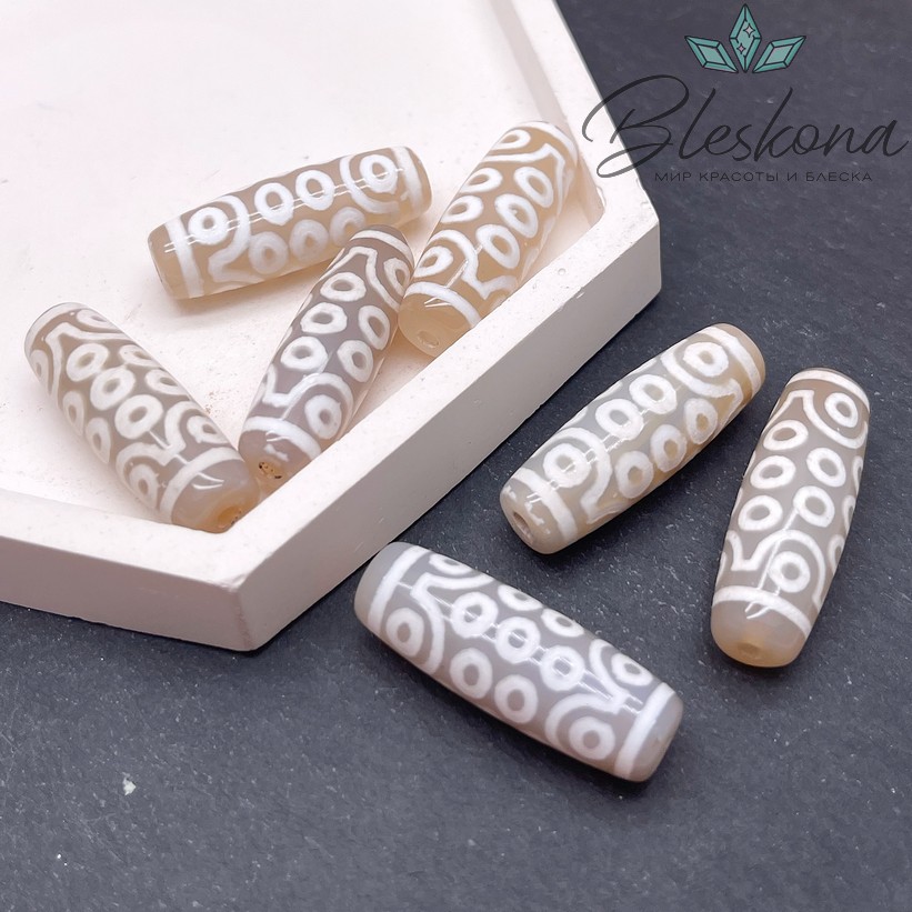 Бусина Дзи 21 глаз серо-белый бочонок 30*11 мм