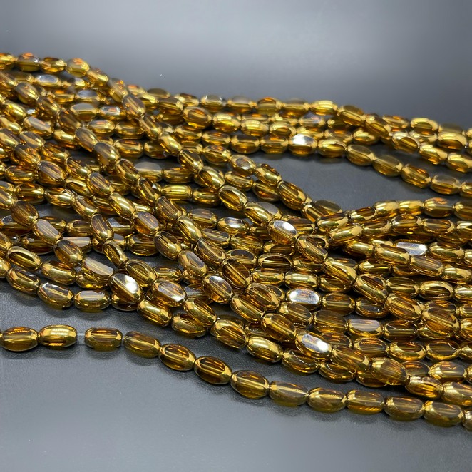 4,3*6,5 мм Стекло Lux, рис огранка, цвет желтый  в обрамлении