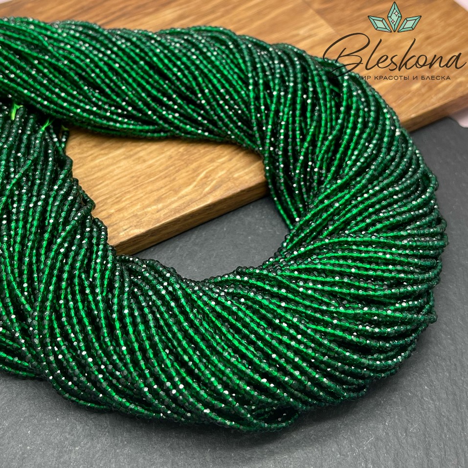 2 мм Бусины стекло темно-зеленое алмазная огранка