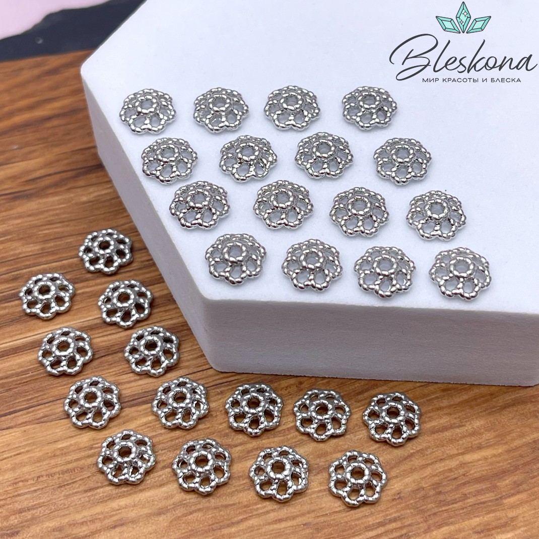 8*2,6 мм Цвет серебро, Шапочка цветок