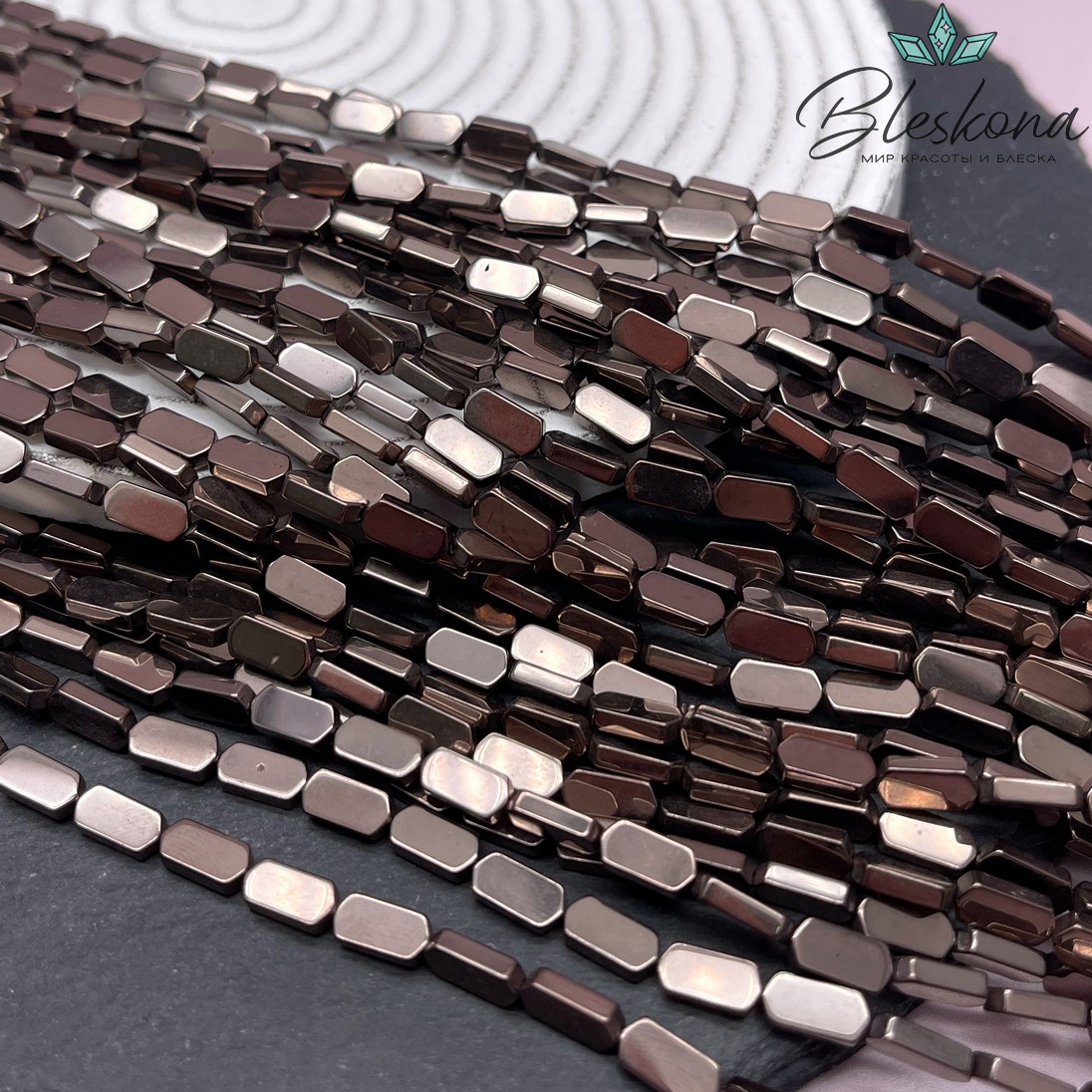 8,5*4 мм Гематин, цвет коричневый №1 (шоколадный), вытянутый шестигранник имитация