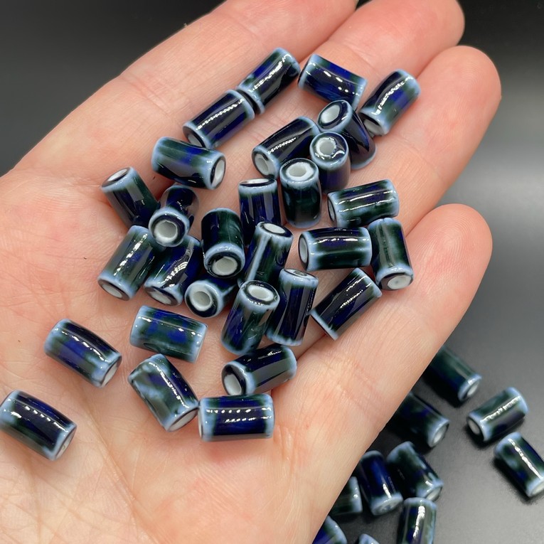 6*10 мм Бусина трубочка, керамика цвет сине-черный