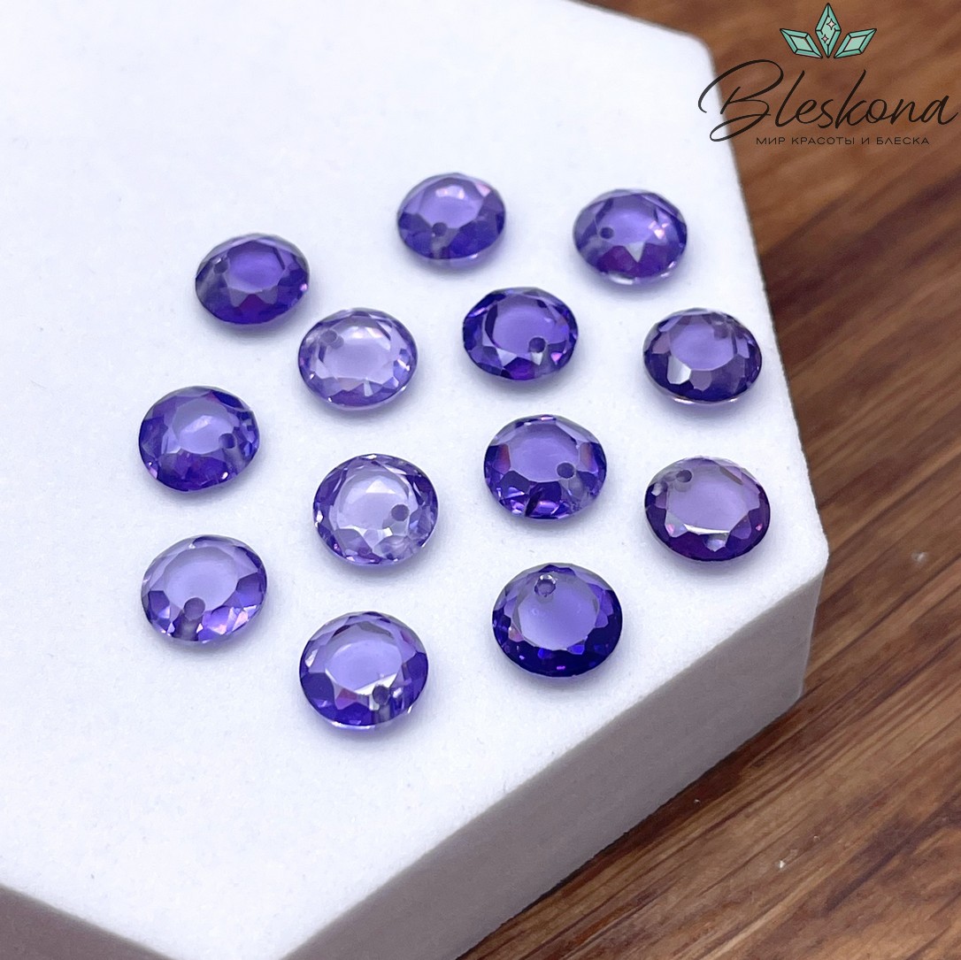 8 мм, Подвеска Циркон круг фиолетовый (кубический цирконий, фианит) 