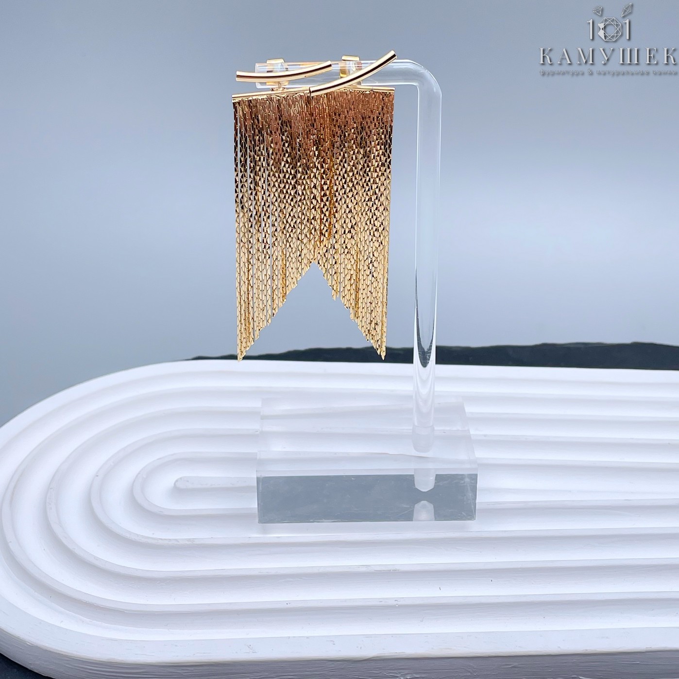 Пусеты шторки, цвет золото 66,5*20 мм