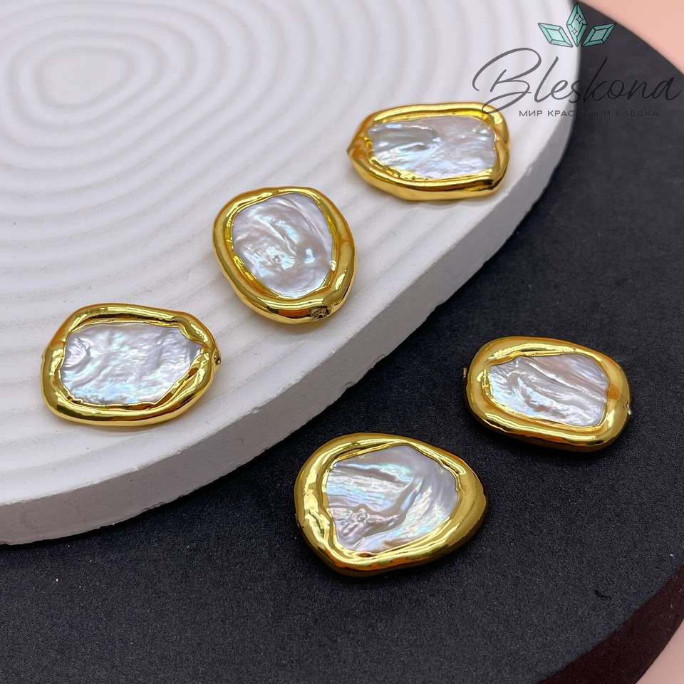 25*20 мм Цвет золото, Бусина  Жемчуг неровный прямоугольник