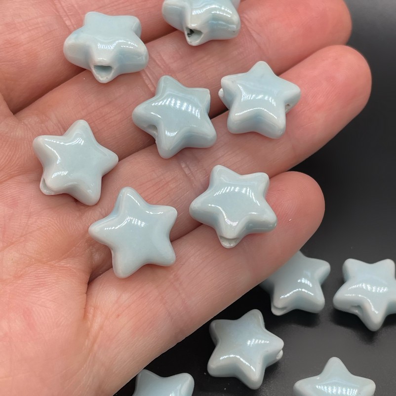 14 мм Бусина звезда, керамика цвет голубой 