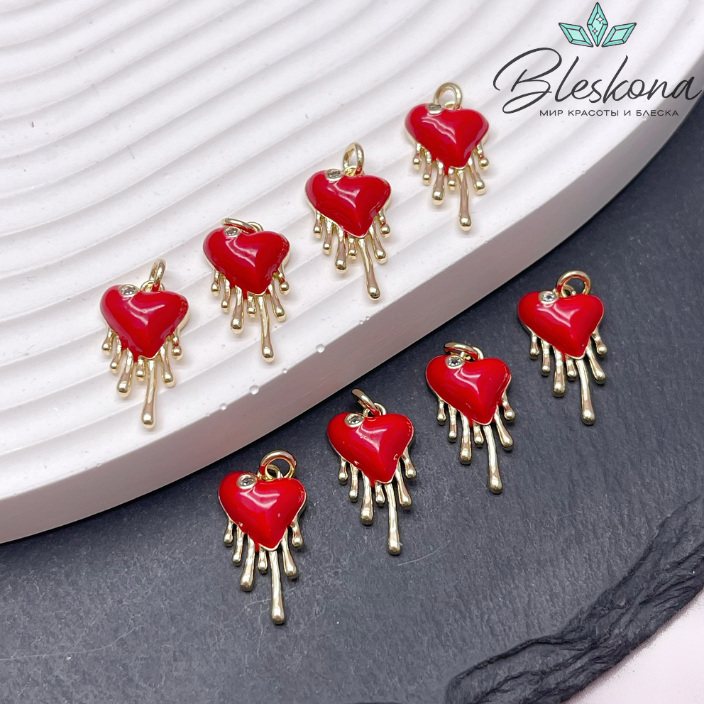 16,5*9 мм Цвет золото, Подвеска сердце капли с цирконами 