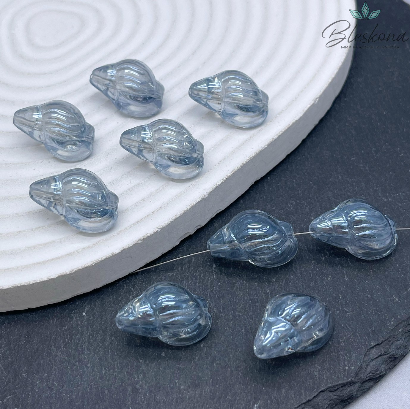 21*13 мм Бусина ракушка, цвет серо- голубой, уп.5 шт.