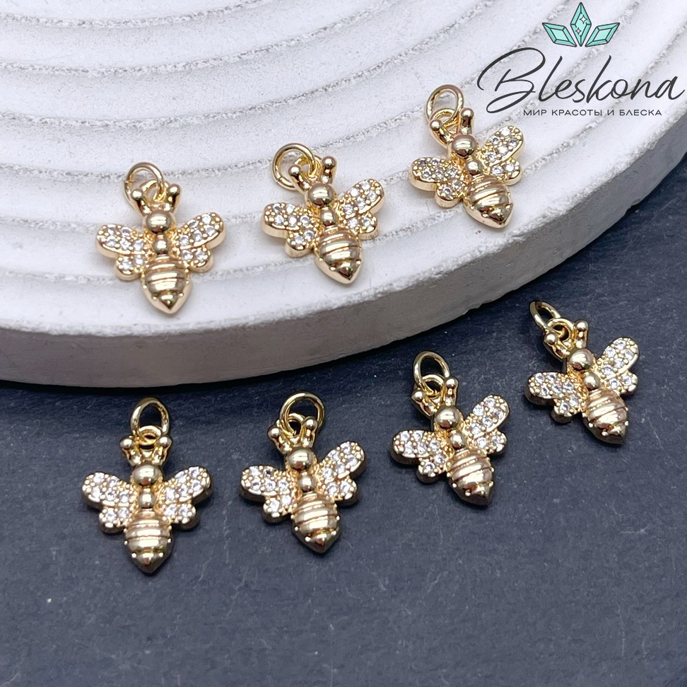 12,5*11 мм Цвет золото, Подвеска Пчелка с цирконами 