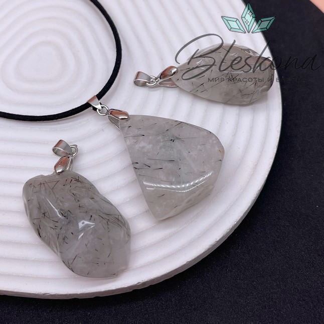 Подвеска Кварц турмалиново- рутиловый фриформ 15-18 мм 