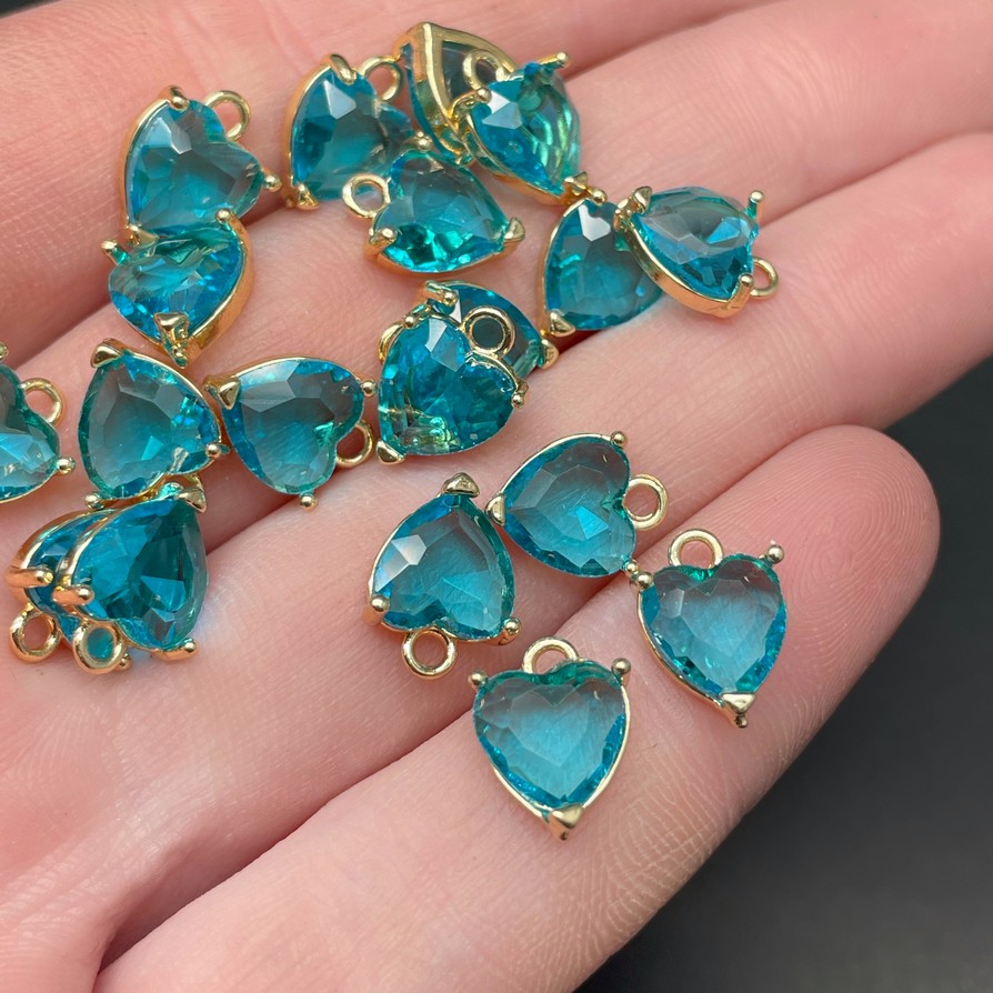 8 мм, Цвет золото, Подвеска сердце стекло бирюзовое цапы