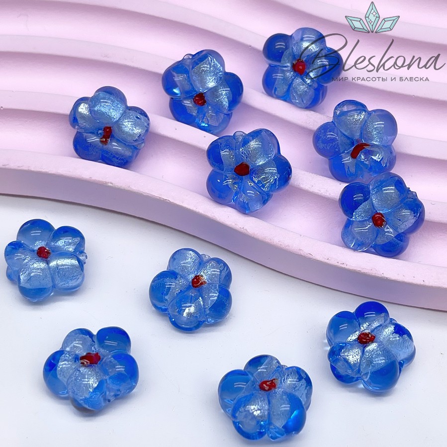 14,5 мм Бусина цветок синий серебро