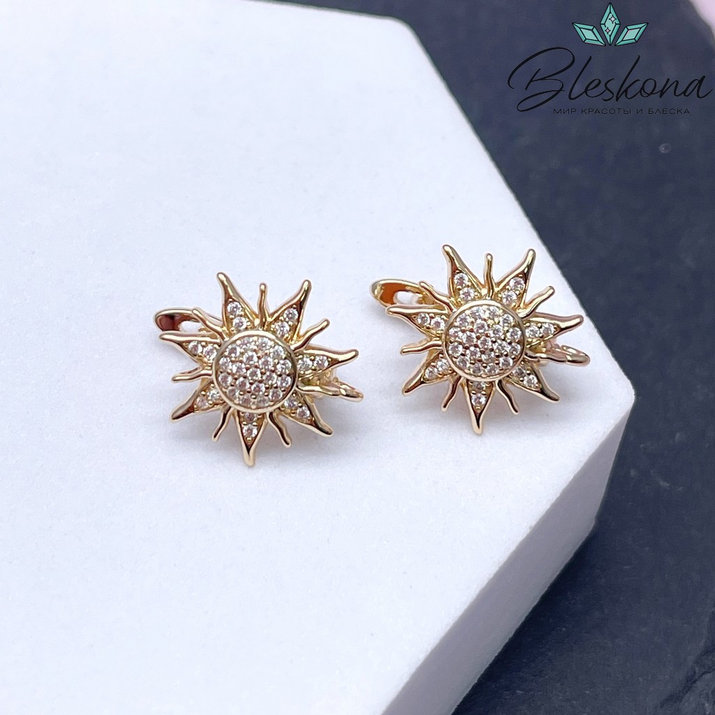 18*15 мм Цвет золото, Швензы Солнышко с цирконами Люкс  