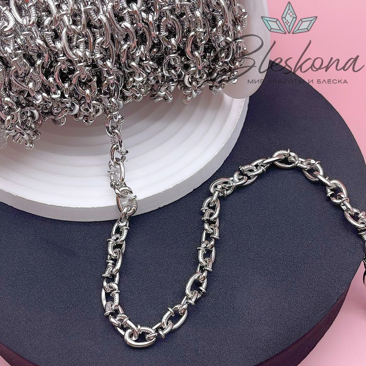 Цепь №160-3 цвет серебро 12*9 мм
