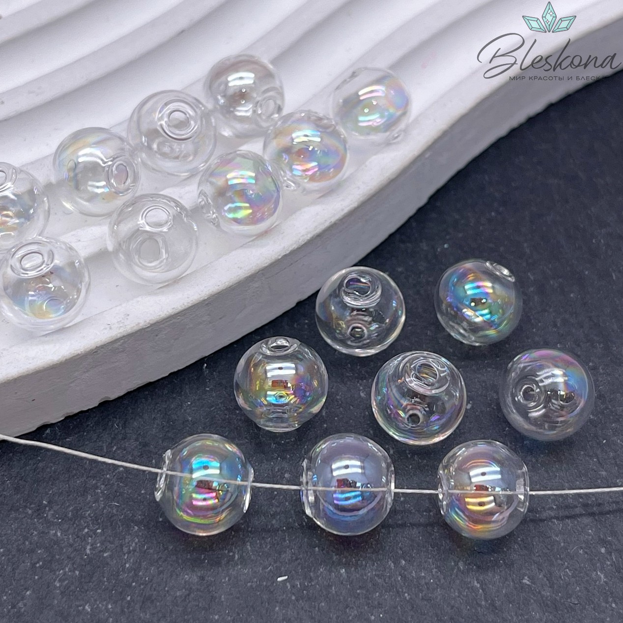 10 мм Бусина шар стекло прозрачное с переливом