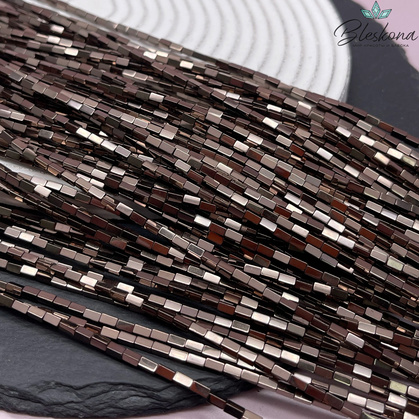 4*2 мм Гематин имитация, коричневый №1 (шоколадный), прямоугольник 