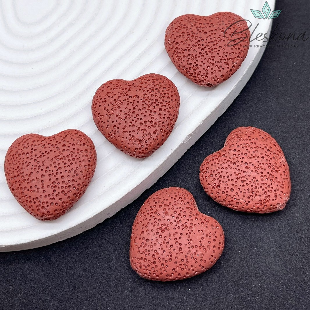 Бусина сердце Лава Вулканическая красное 29 мм
