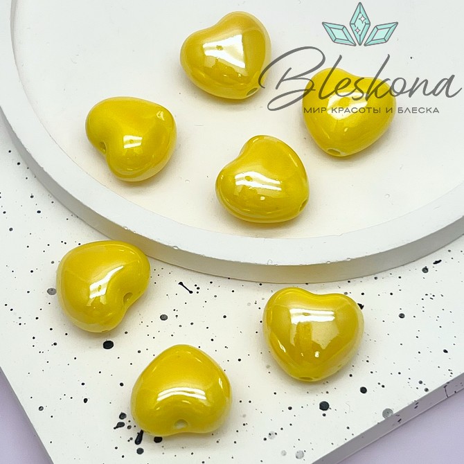 17 мм Бусина сердце, керамика цвет желтый