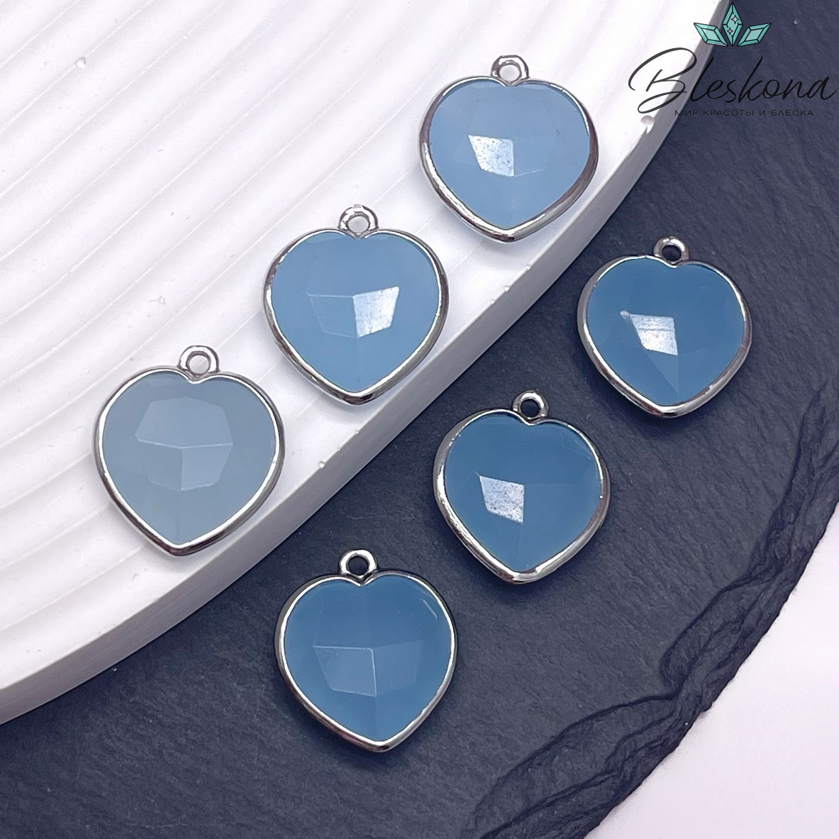 16,3*18,7мм,Цвет серебро,Подвеска Сердце Кварц голубой тонированный №1 огранка