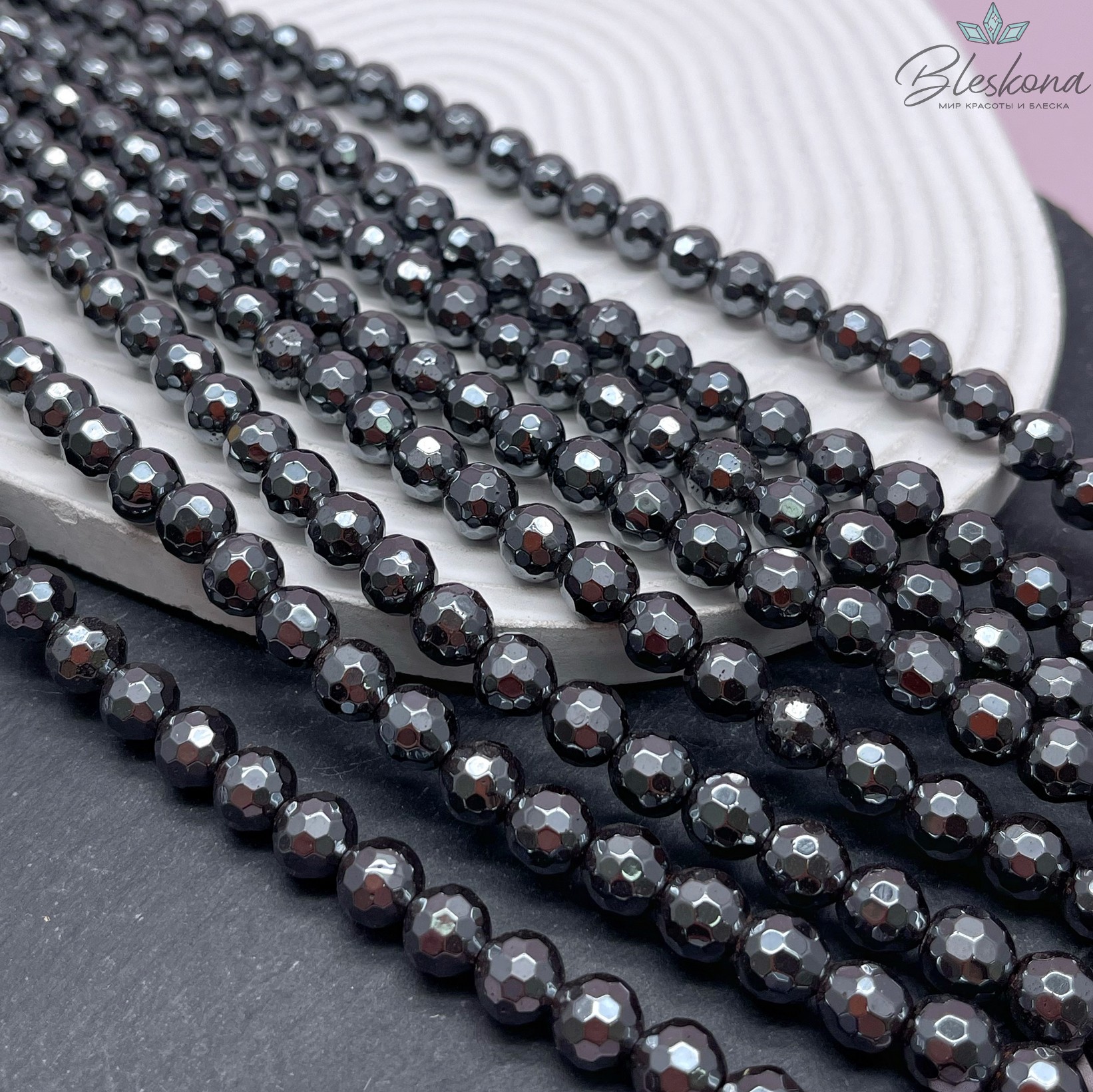 8мм Гематин имитация, огранка круглая