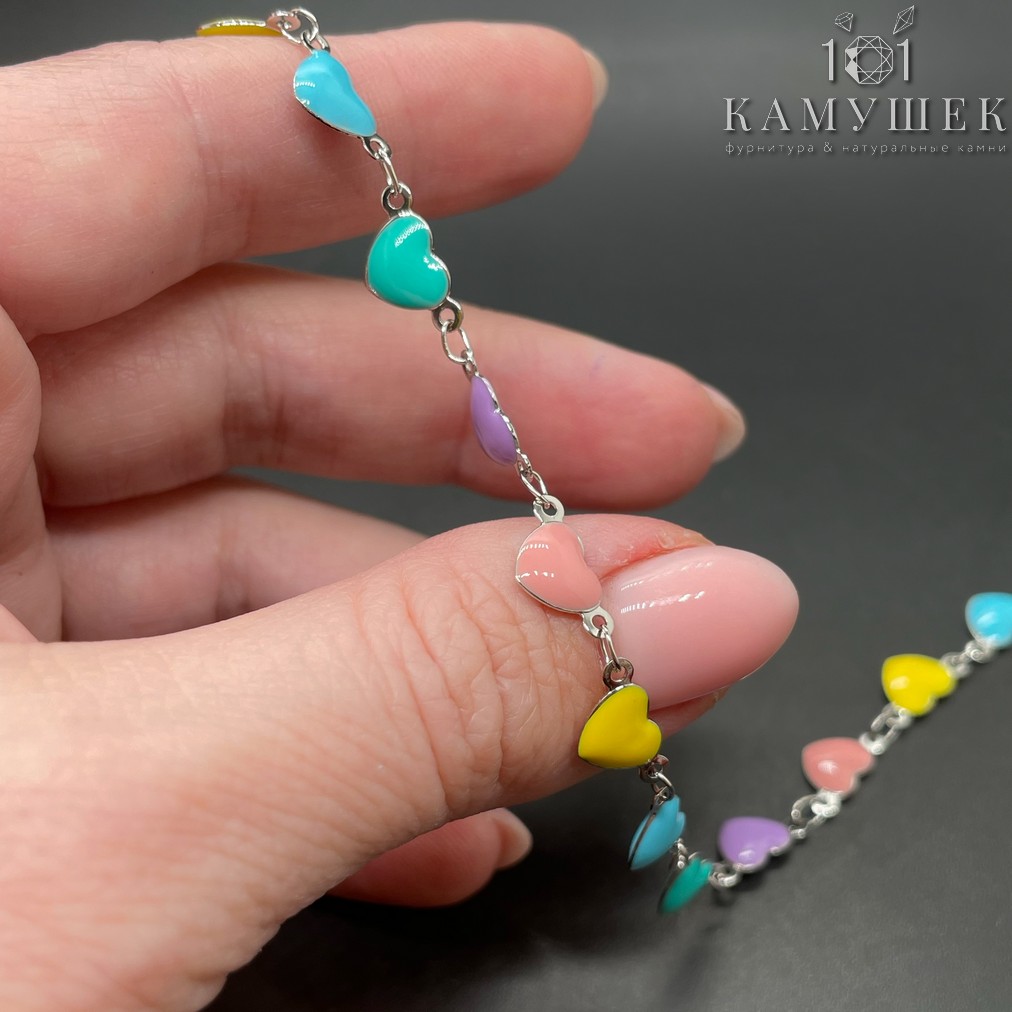 Цепь №167 цвет серебро, сердце 12,5*6,4 мм