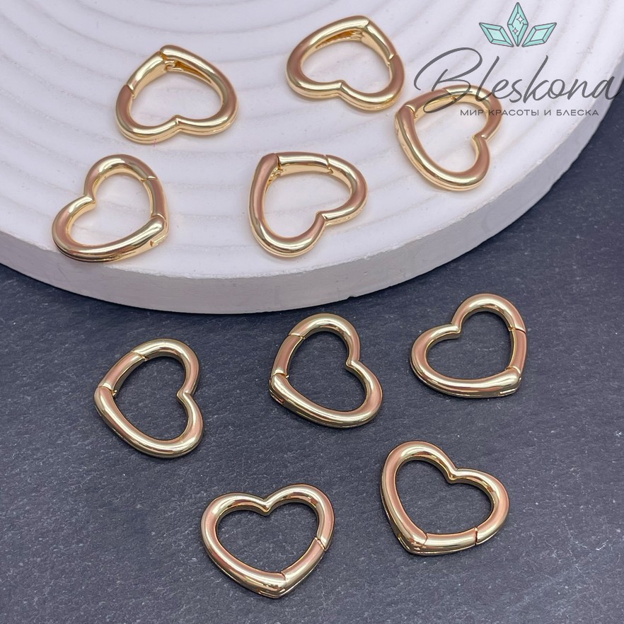 15,5*18 мм Цвет золото, Замок Карабин Сердце Люкс