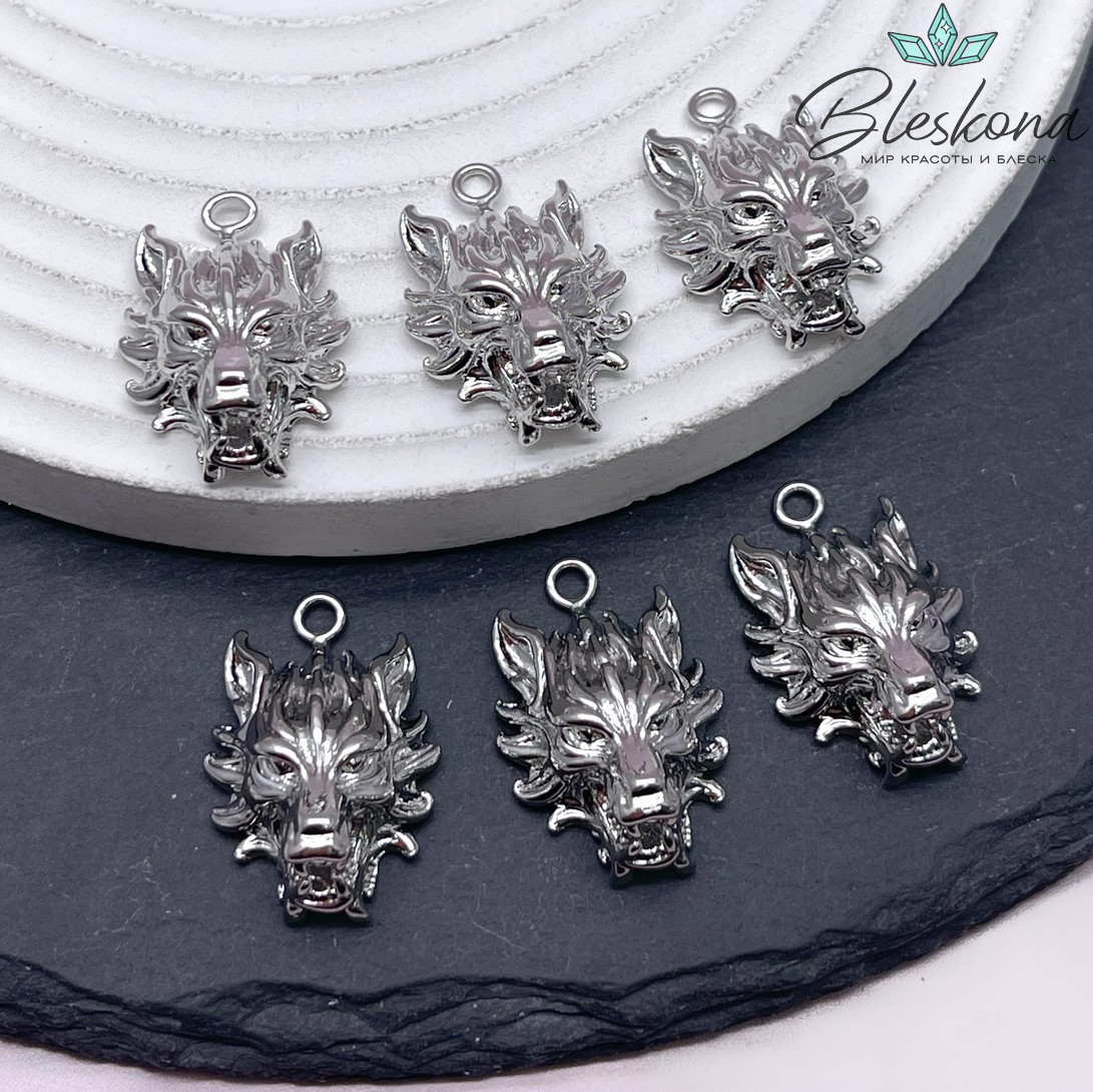 25*17 мм Цвет серебро, Подвеска голова волка