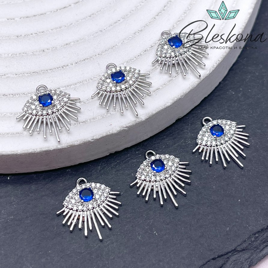 15,5*15 Цвет серебро, Подвеска глаз синий циркон