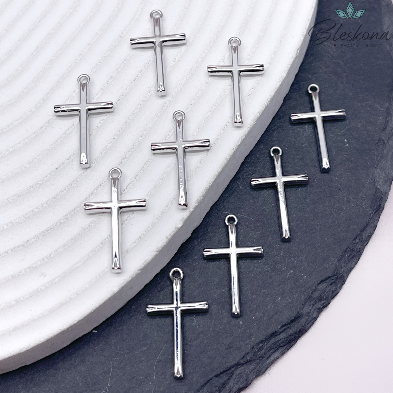 22,5*13 мм Цвет серебро, Подвеска крест гладкий