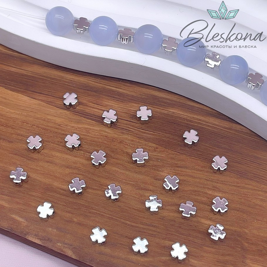 5 мм Цвет серебро, Бусина Клевер гладкая