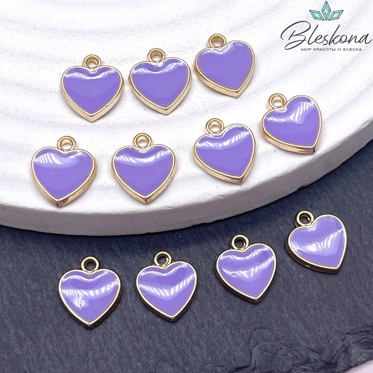 10*11мм Цвет золото, Подвеска сердце фиолетовая эмаль