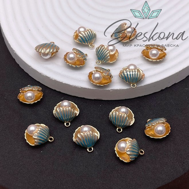 15*14 мм Цвет золото, Подвеска Ракушка с жемчужиной