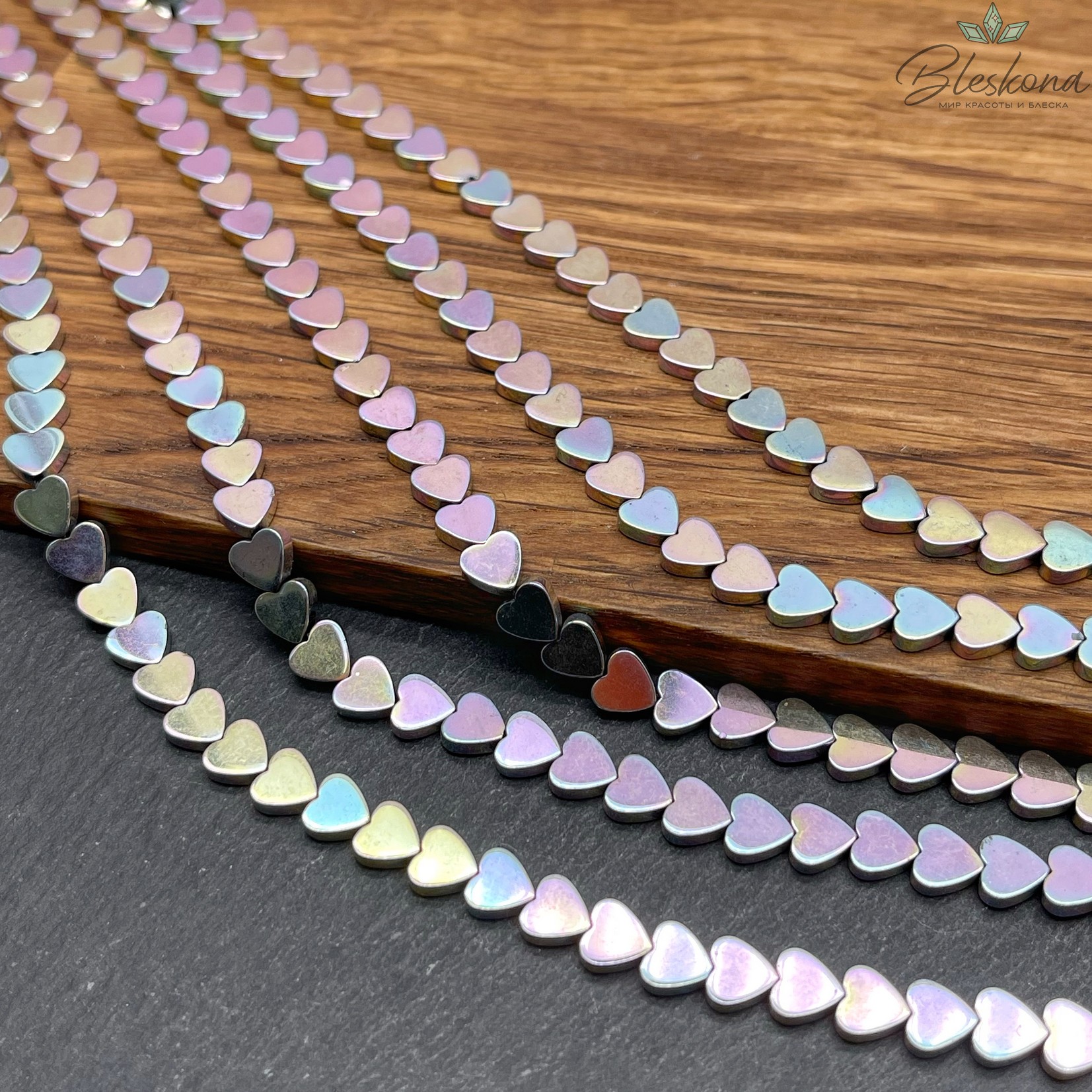 6 мм Гематин, цвет хамелеон №2, сердце плоское имитация