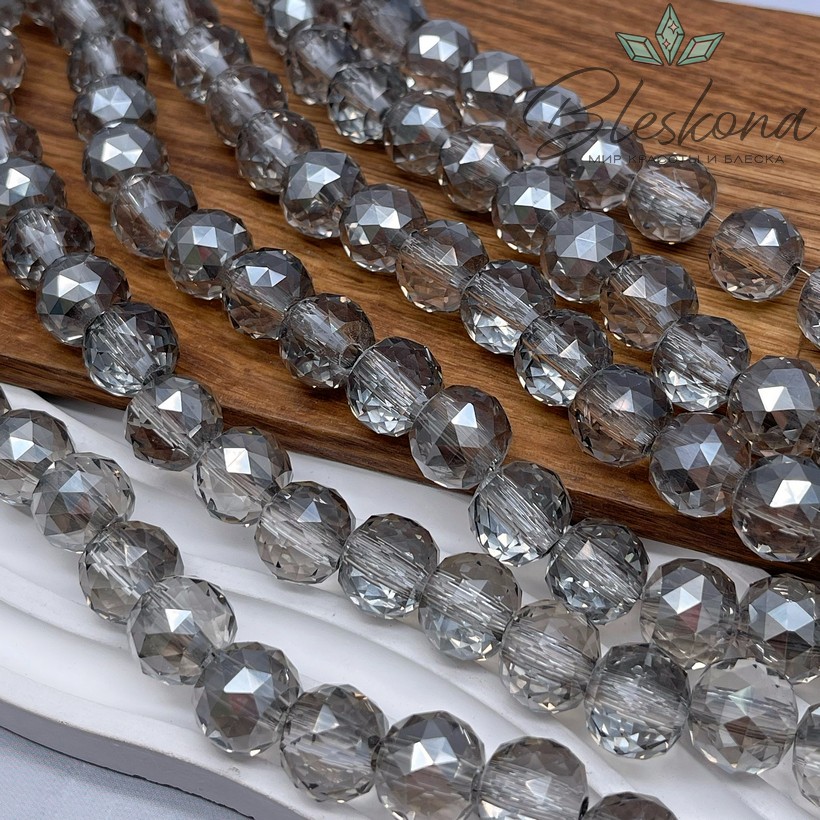 14 мм Бусины шар огранка, цвет серый с переливом, стекло Люкс