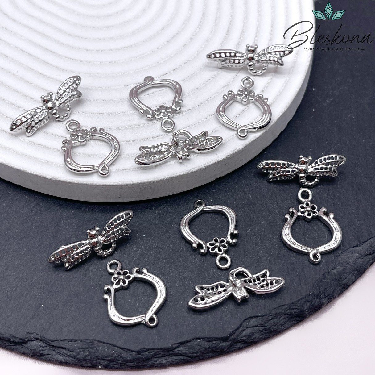 23*17 мм Цвет серебро, Замок Тогл стрекоза