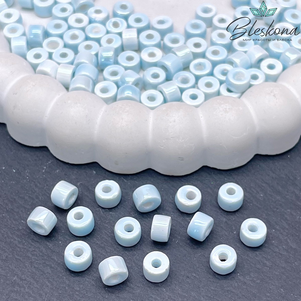 6*4 мм Бусина- разделитель, керамика цвет голубой  уп.10шт