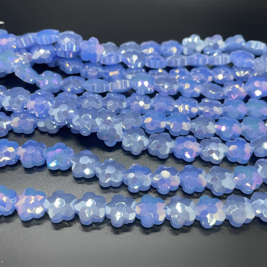 10 мм Стекло Lux, цветок, цвет голубой с фиолетовым переливом