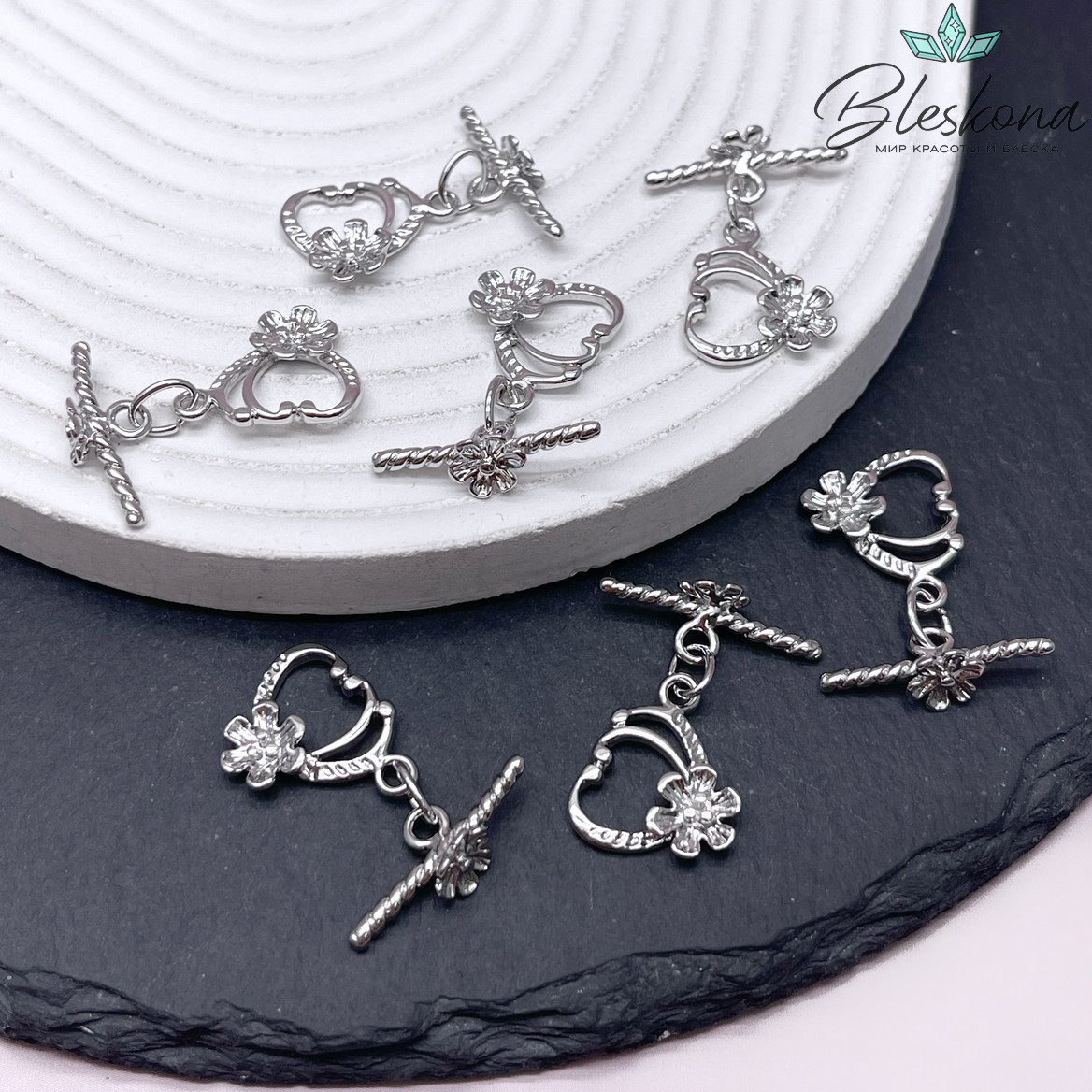 18,4*14,7 мм Цвет серебро, Замок Тогл цветочек 