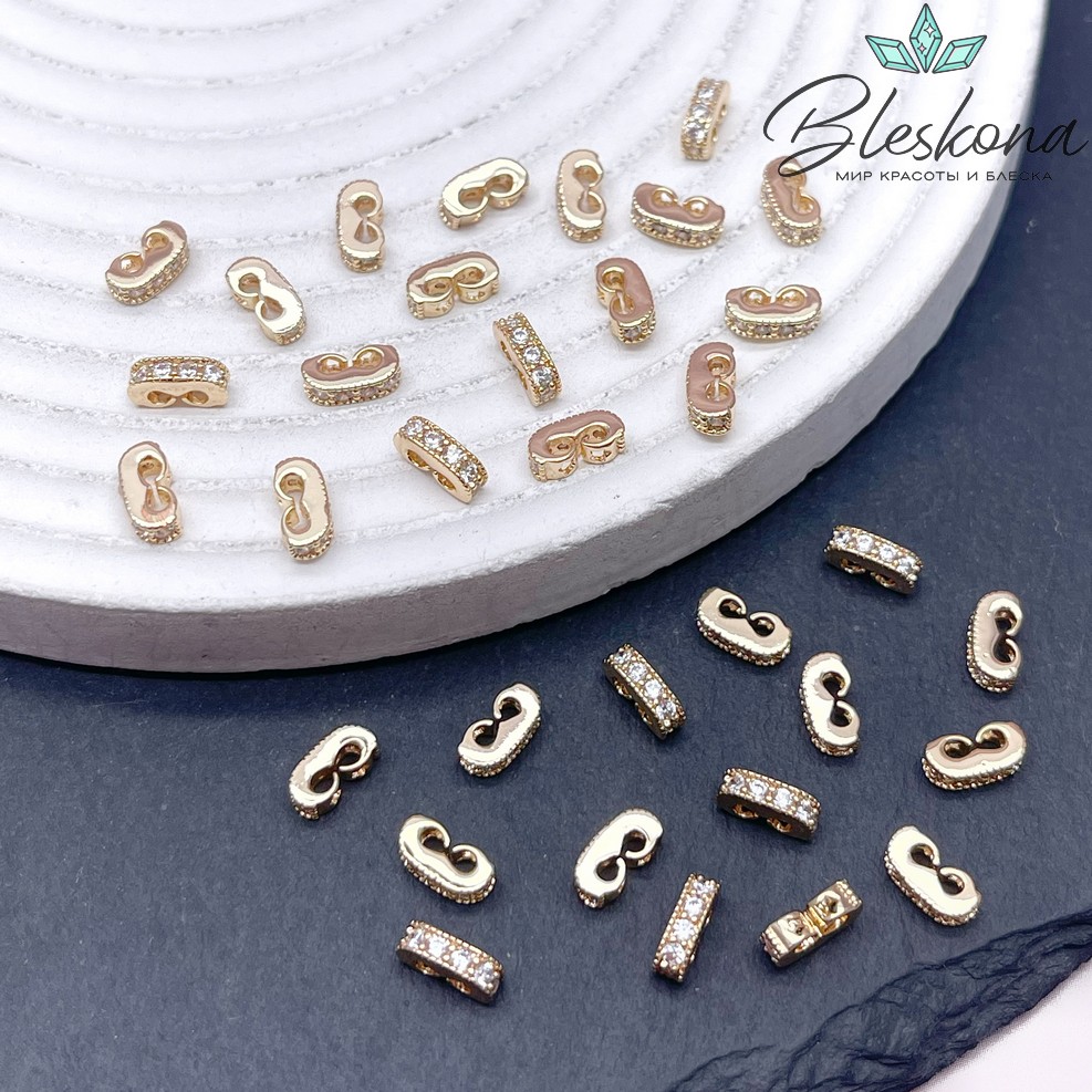 7,2*2,3 мм Цвет золото, Бусина-разделитель 2 ряда стразы