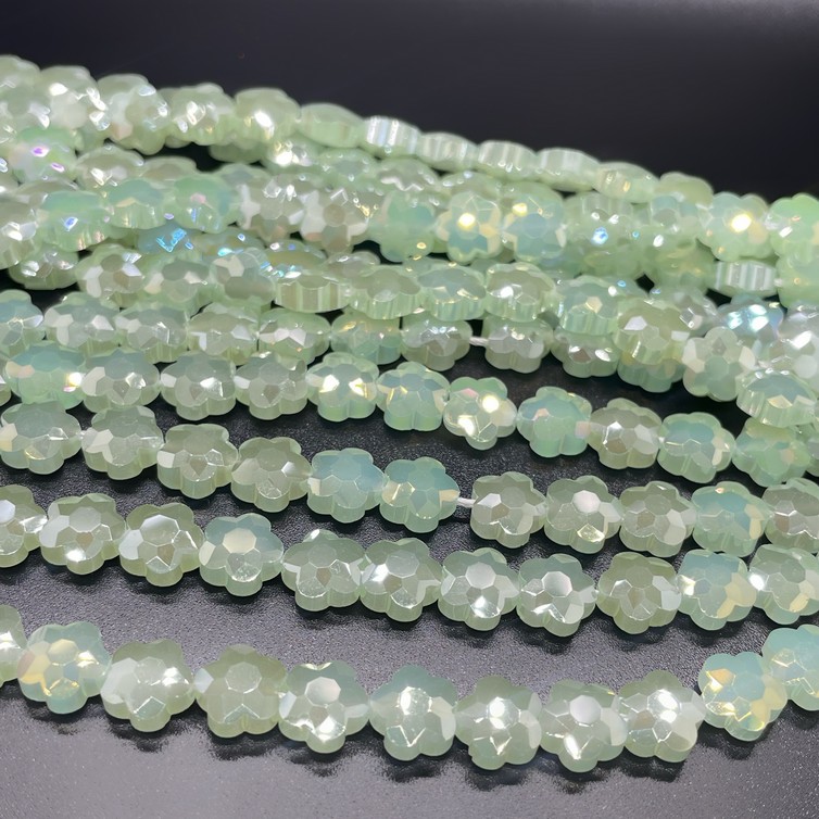 8 мм Стекло Lux, цветок, цвет бледно- зеленый с переливом