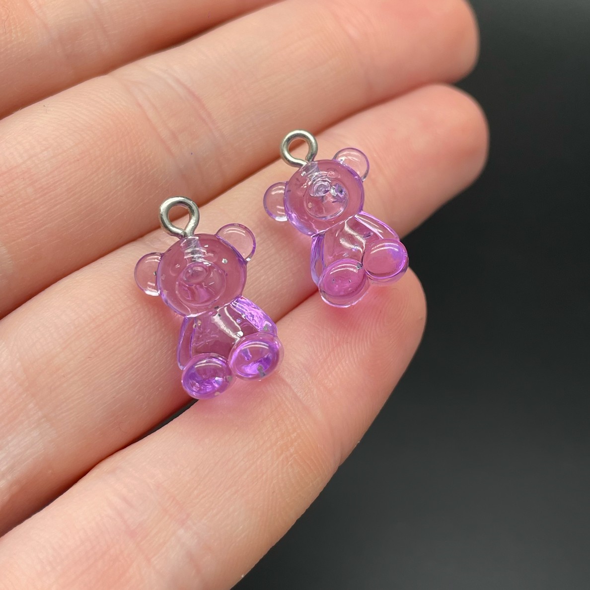 11,5*19 мм, Цвет серебро, Подвеска Мишка мини фиолетовый прозрачный